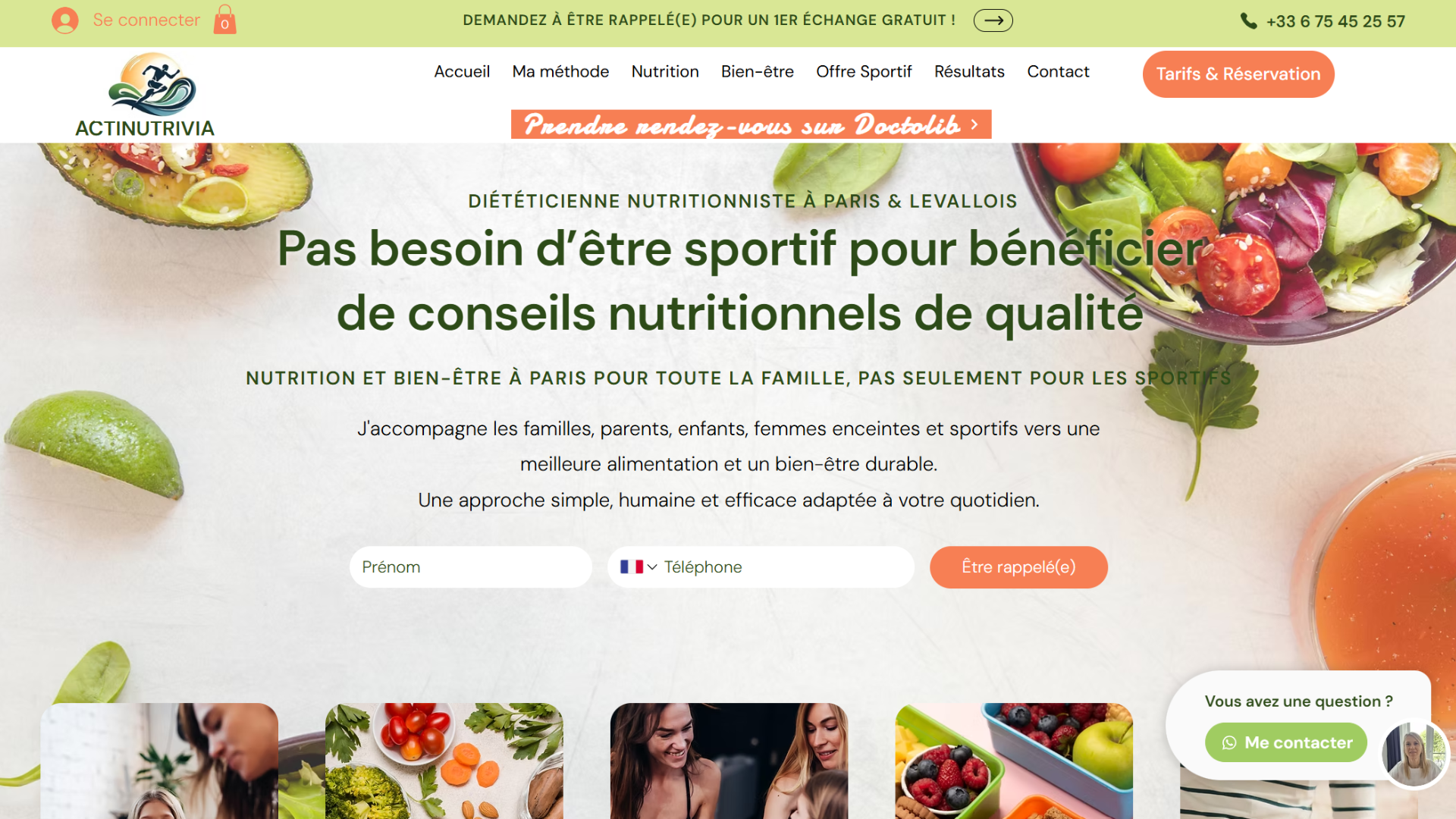 Aperçu du site Wix actinutrivia.com réalisé par l'Agence Wix Parisienne
